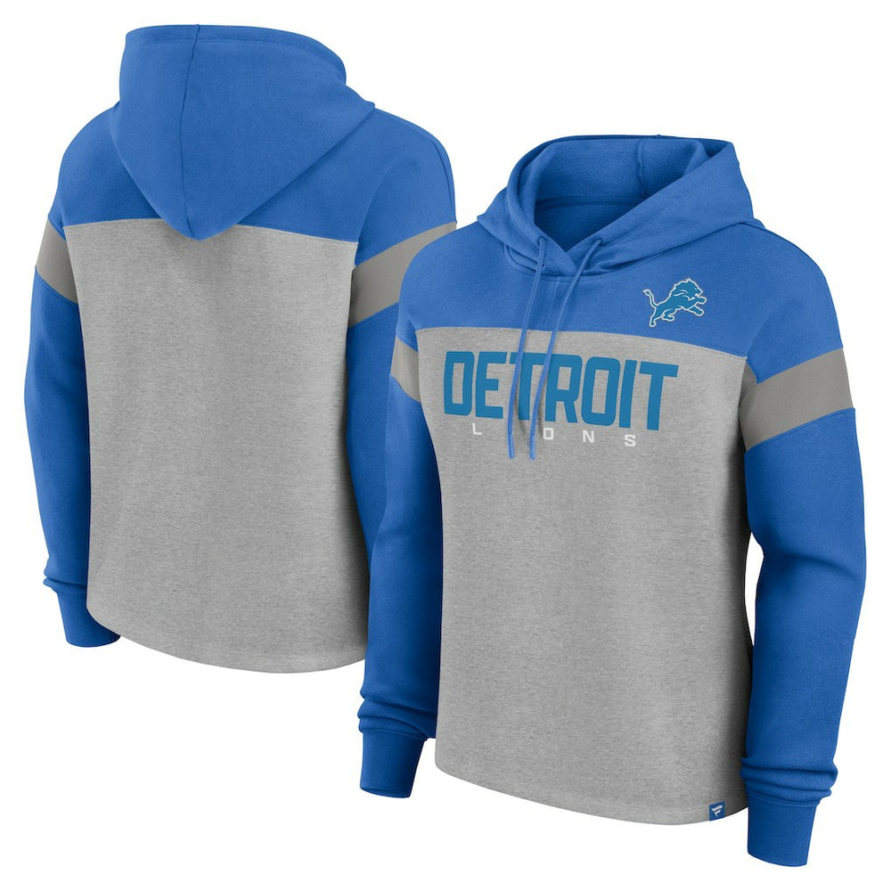 Detroit Lions Women's Bold Play Call Pullover Hoodie - Heather Gray/Blue Hoodies