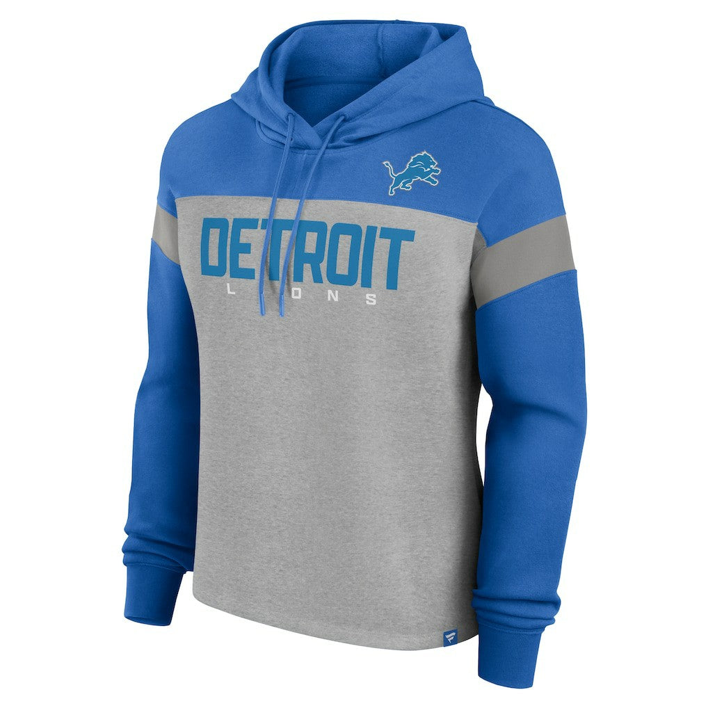 Detroit Lions Women's Bold Play Call Pullover Hoodie - Heather Gray/Blue Hoodies