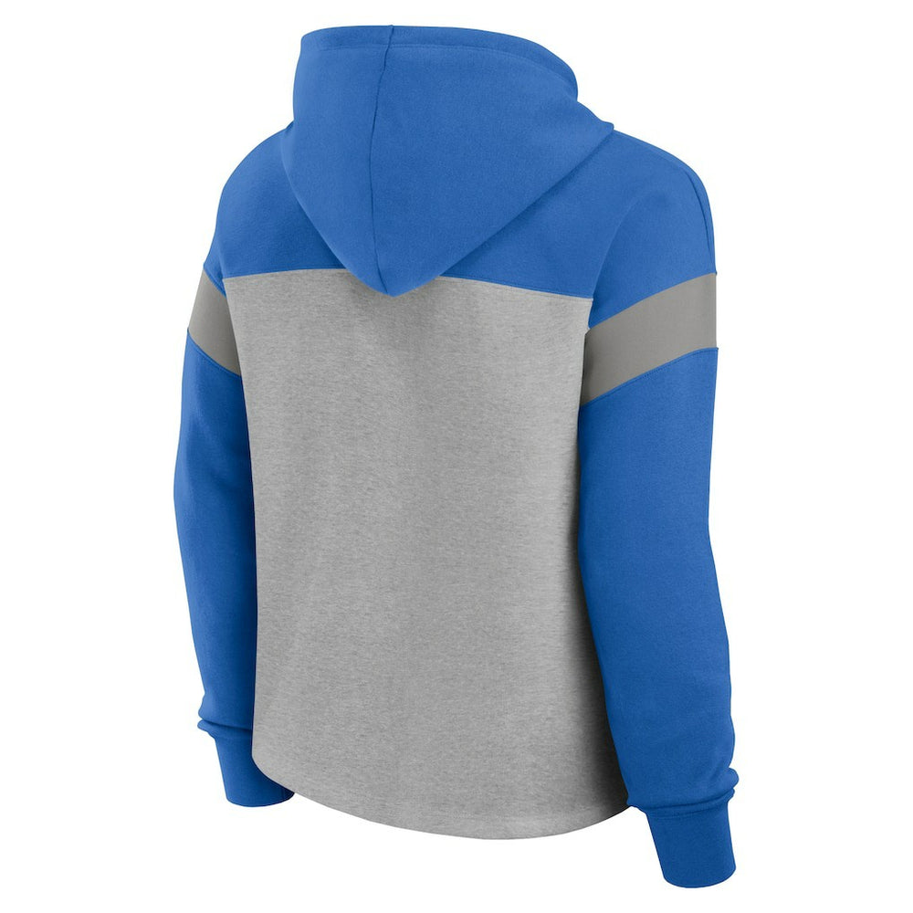 Detroit Lions Women's Bold Play Call Pullover Hoodie - Heather Gray/Blue Hoodies