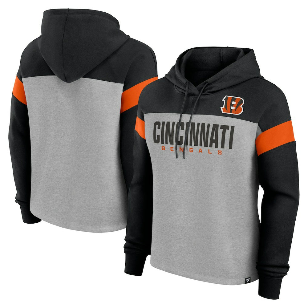 Cincinnati Bengals Women's Bold Play Call Pullover Hoodie - Heather Gray/Black Hoodies