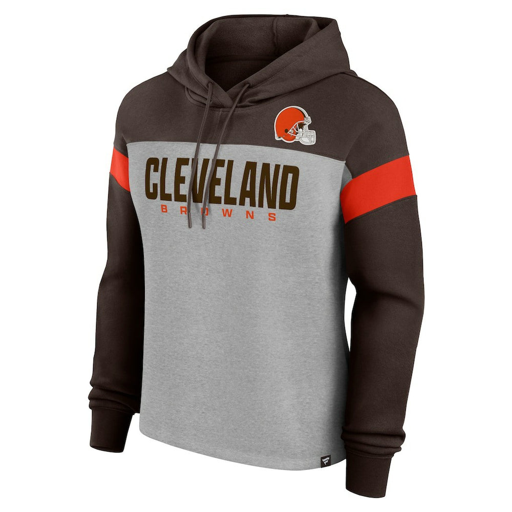 Cleveland Browns Women's Bold Play Call Pullover Hoodie - Heather Gray/Brown Hoodies