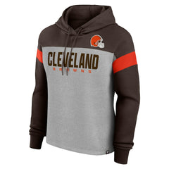 Cleveland Browns Women's Bold Play Call Pullover Hoodie - Heather Gray/Brown Hoodies
