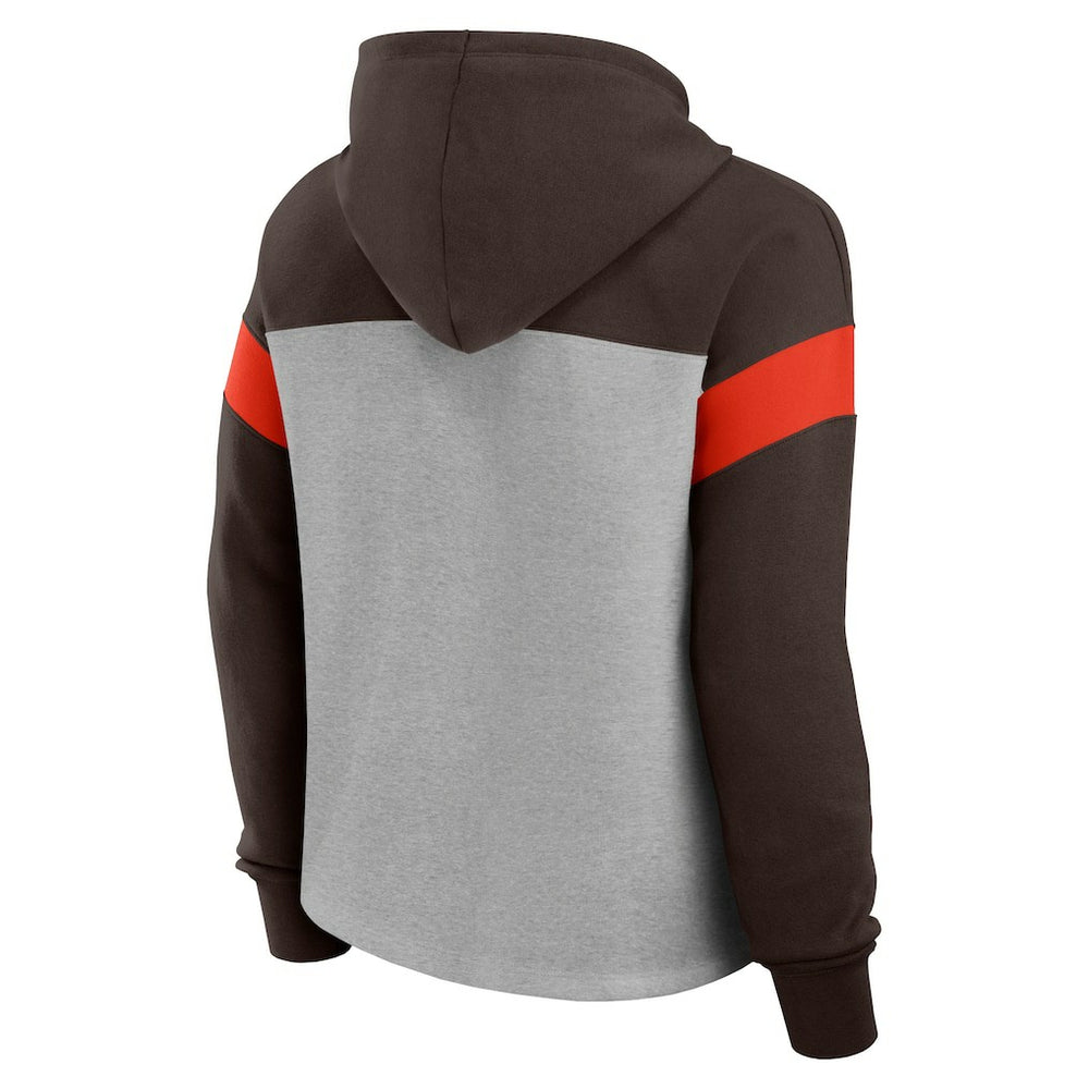Cleveland Browns Women's Bold Play Call Pullover Hoodie - Heather Gray/Brown Hoodies