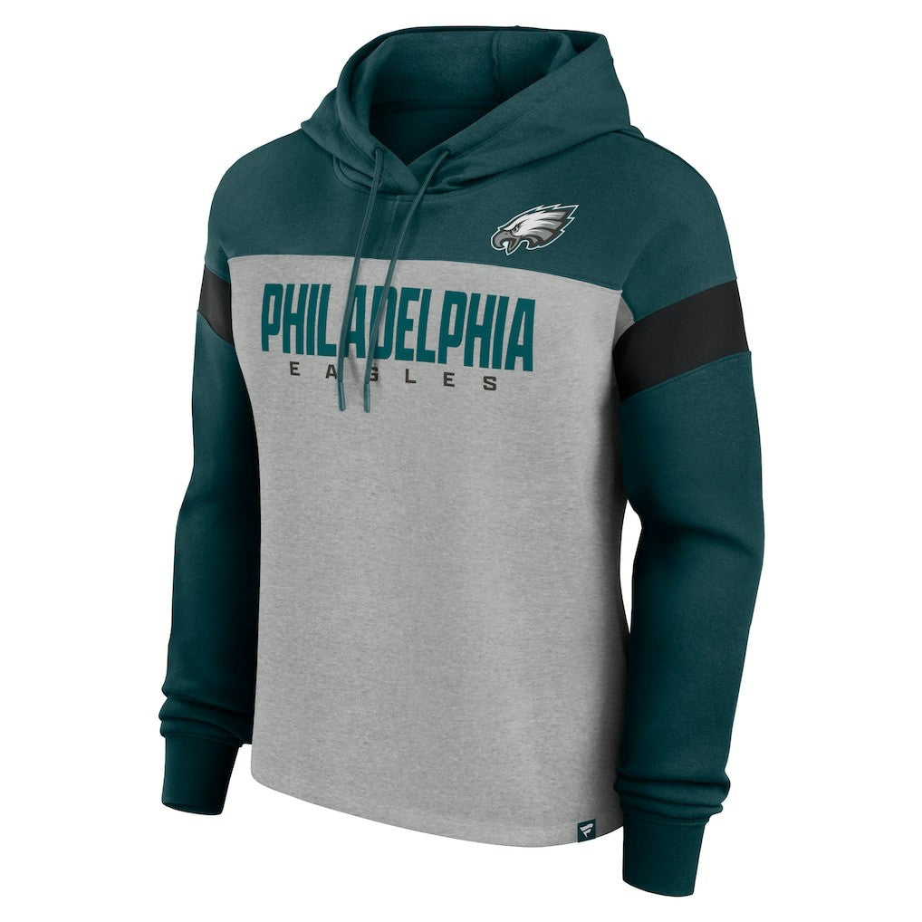 Philadelphia Eagles Women's Bold Play Call Pullover Hoodie - Heather Gray/Midnight Green Hoodies