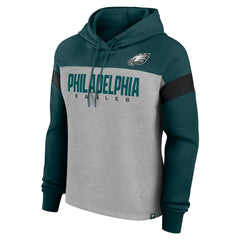 Philadelphia Eagles Women's Bold Play Call Pullover Hoodie - Heather Gray/Midnight Green Hoodies