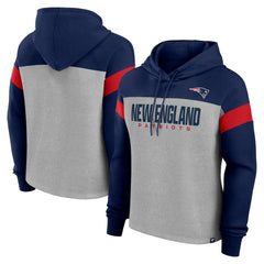 New England Patriots Women's Bold Play Call Pullover Hoodie - Heather Gray/Navy Hoodies