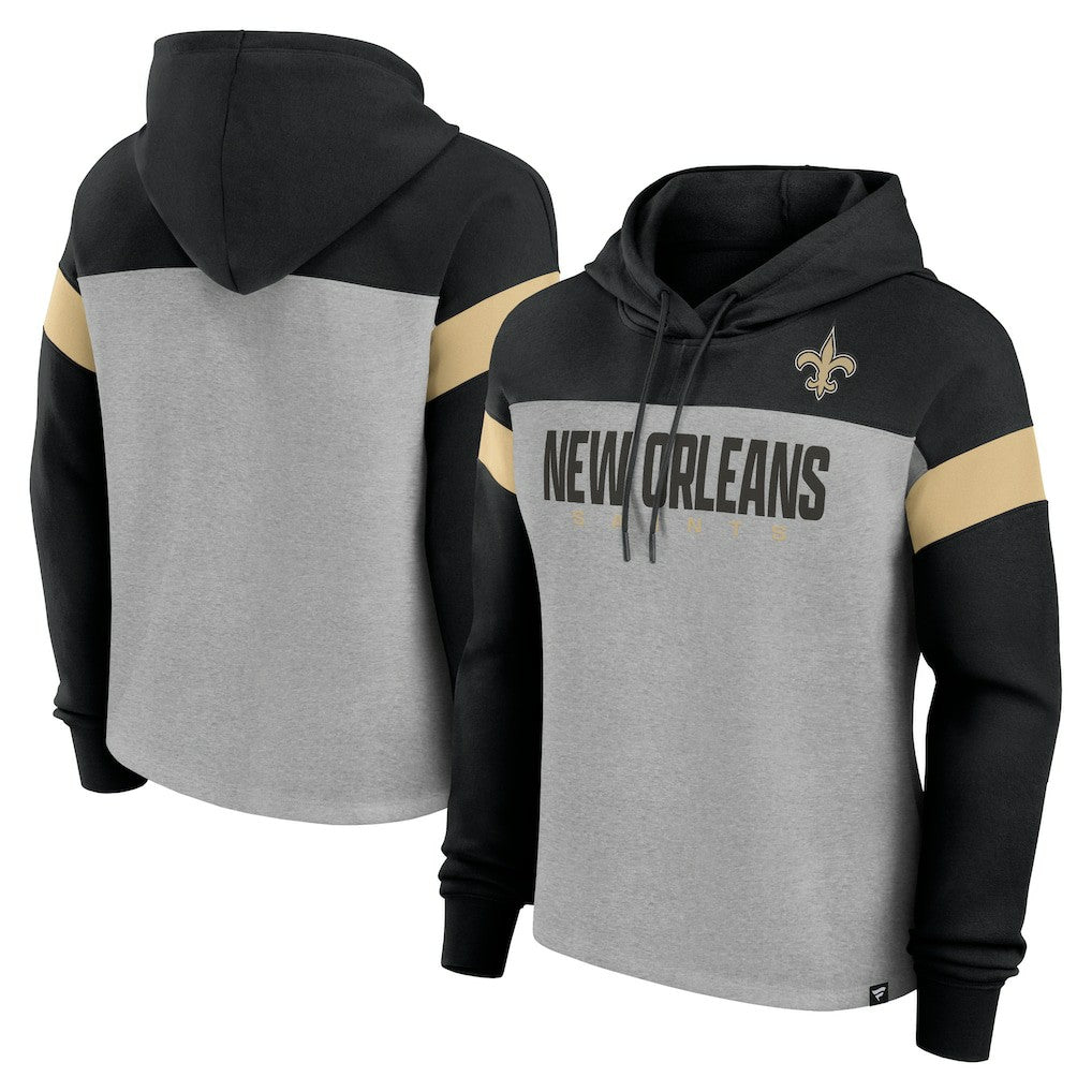 New Orleans Saints Women's Bold Play Call Pullover Hoodie - Heather Gray/Black Hoodies