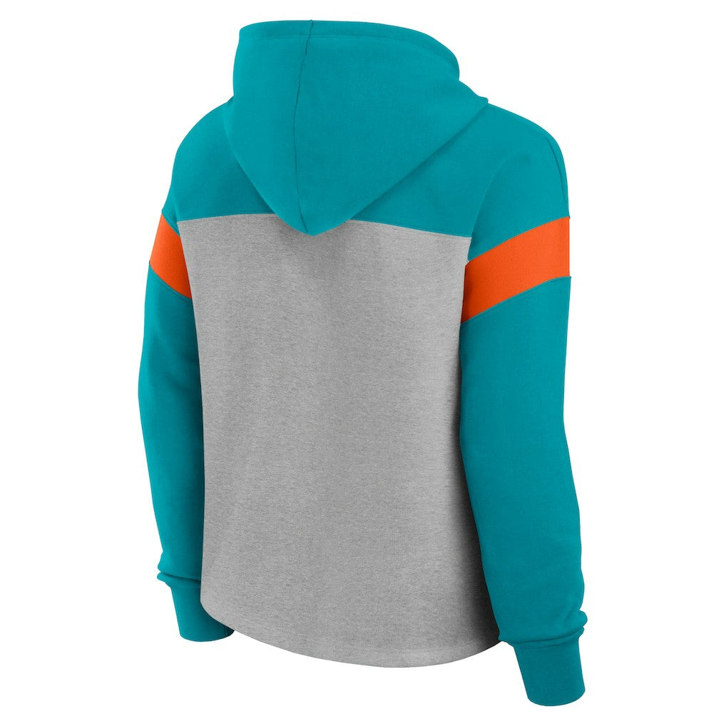 Miami Dolphins Women's Bold Play Call Pullover Hoodie - Heather Gray/Aqua Hoodies