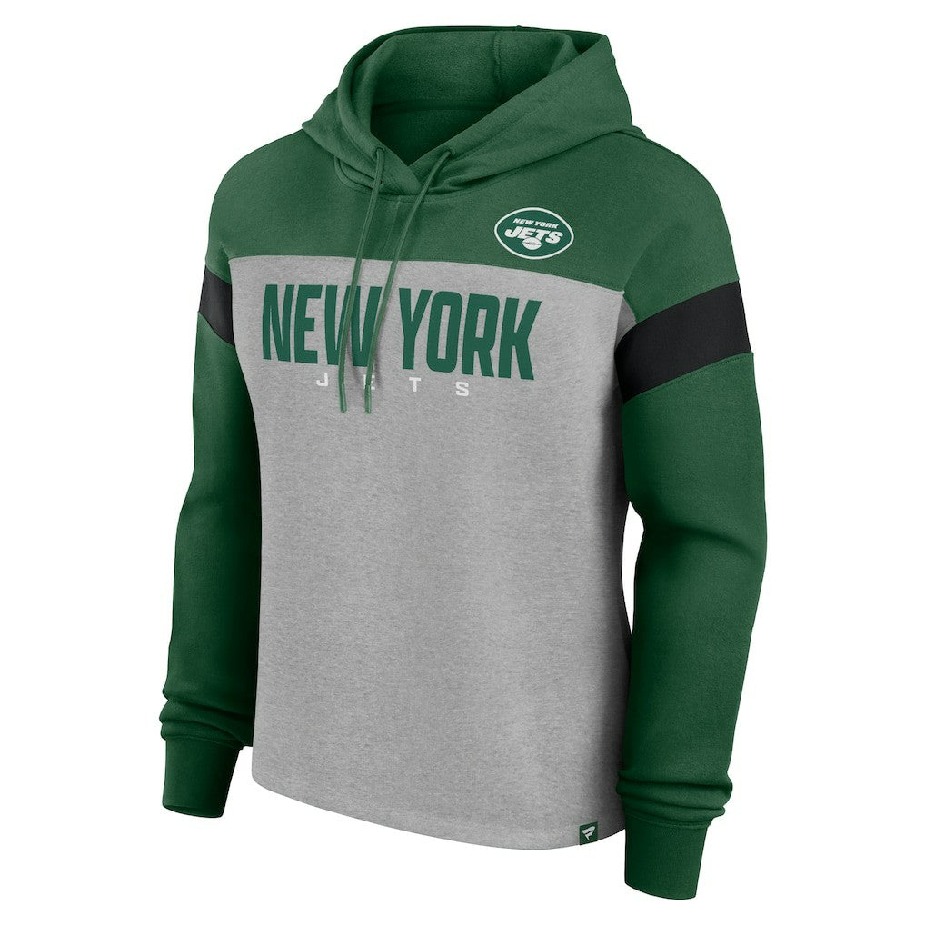 New York Jets Women's Bold Play Call Pullover Hoodie - Heather Gray/Green Hoodies