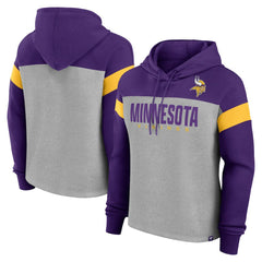 Minnesota Vikings Women's Bold Play Call Pullover Hoodie - Heather Gray/Purple Hoodies