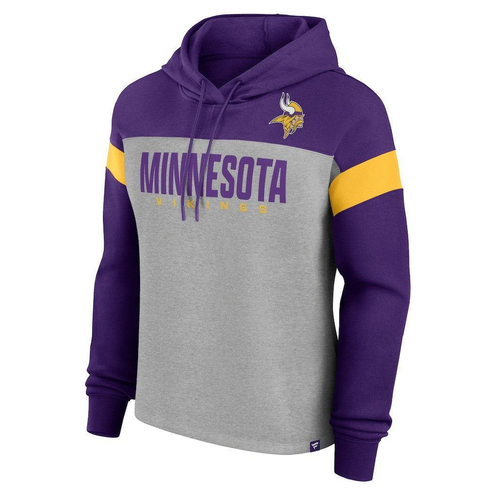 Minnesota Vikings Women's Bold Play Call Pullover Hoodie - Heather Gray/Purple Hoodies