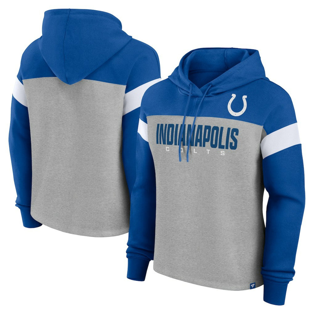 Indianapolis Colts Women's Bold Play Call Pullover Hoodie - Heather Gray/Royal Hoodies