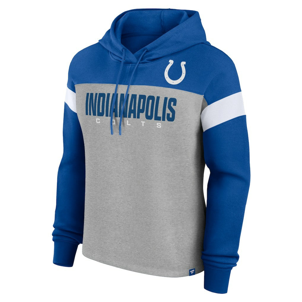Indianapolis Colts Women's Bold Play Call Pullover Hoodie - Heather Gray/Royal Hoodies