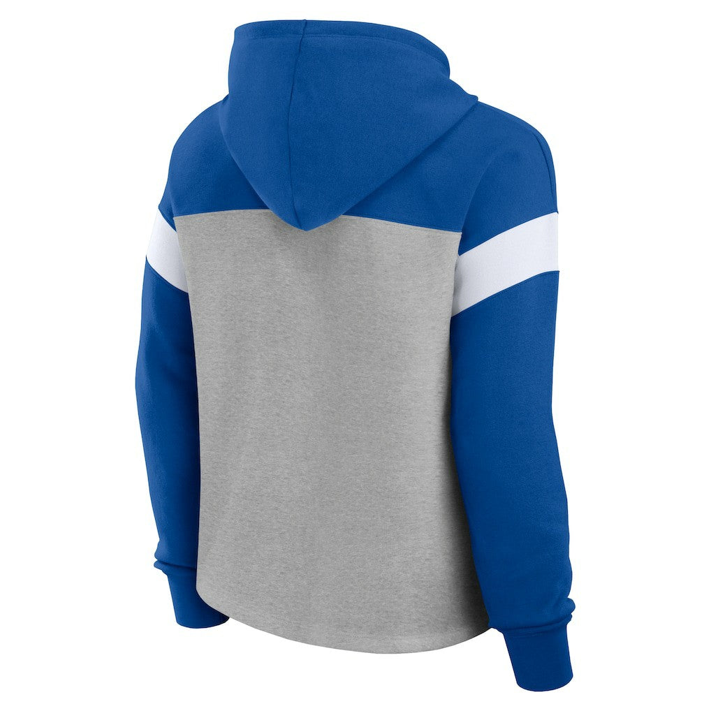 Indianapolis Colts Women's Bold Play Call Pullover Hoodie - Heather Gray/Royal Hoodies
