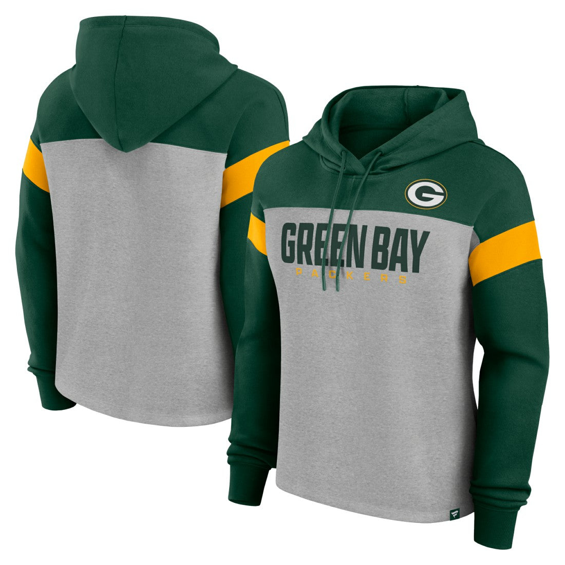 Green Bay Packers Women's Bold Play Call Pullover Hoodie - Heather Gray/Green Hoodies