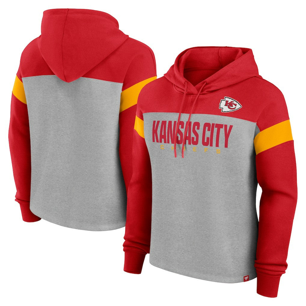 Kansas City Chiefs Women's Bold Play Call Pullover Hoodie - Heather Gray/Red Hoodies