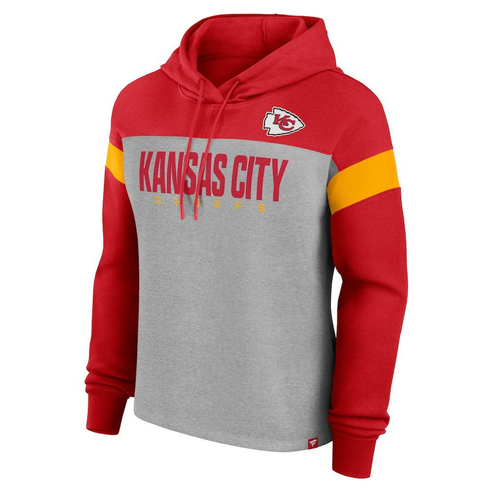 Kansas City Chiefs Women's Bold Play Call Pullover Hoodie - Heather Gray/Red Hoodies