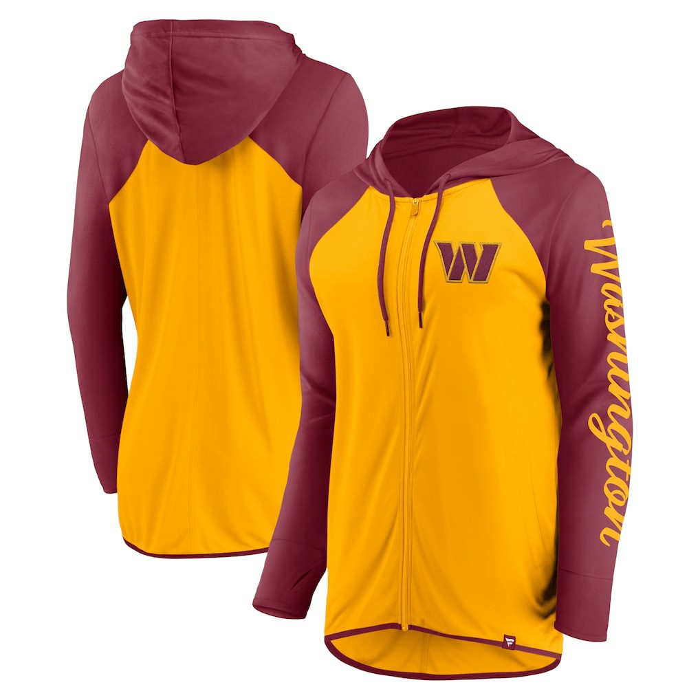Washington Commanders Women's Script Full-Zip Hoodie - Gold/Burgundy Hoodies