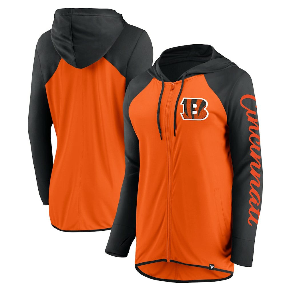 Cincinnati Bengals Women's Script Full-Zip Hoodie - Orange/Black Hoodies