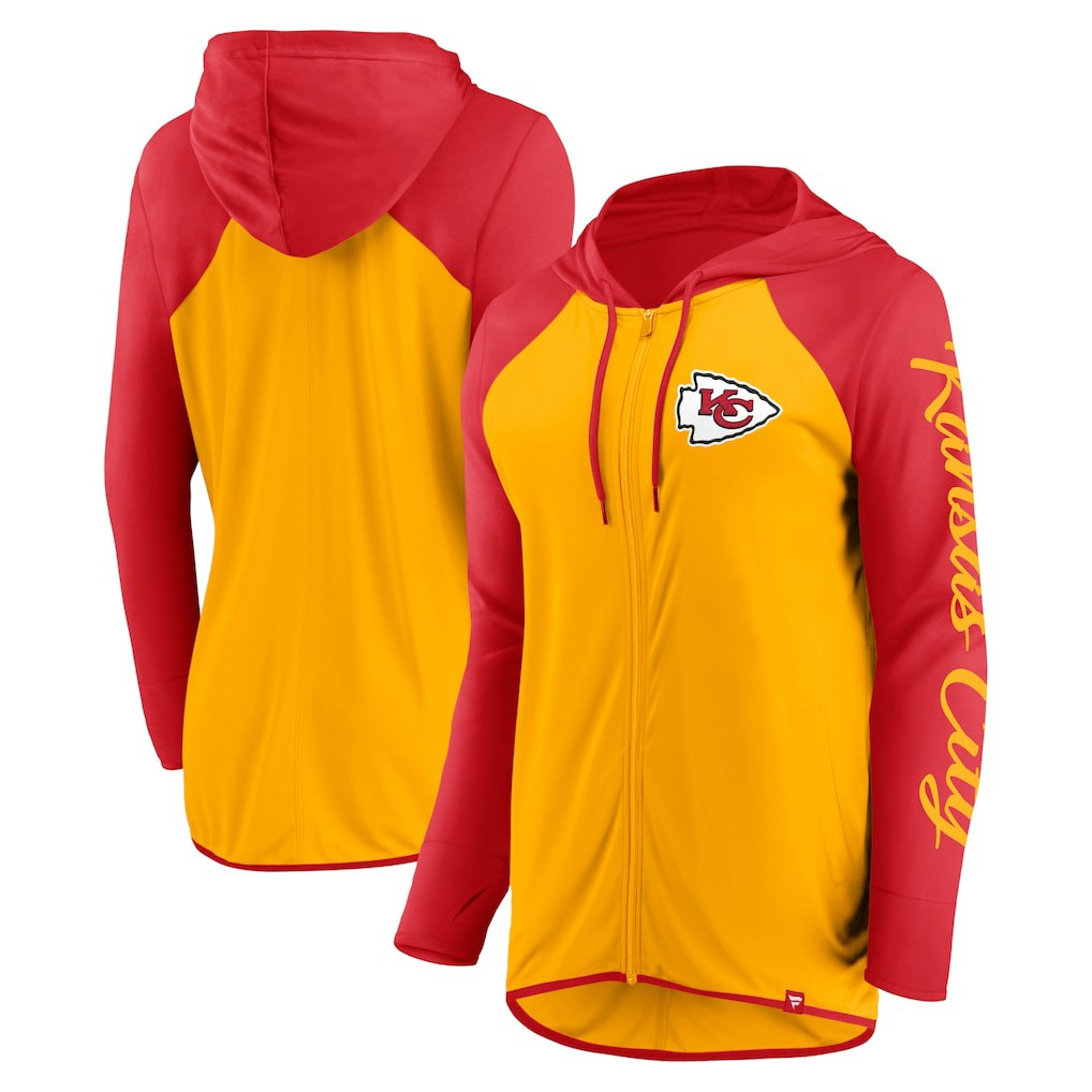 Kansas City Chiefs Women's Script Full-Zip Hoodie - Gold/Red Hoodies