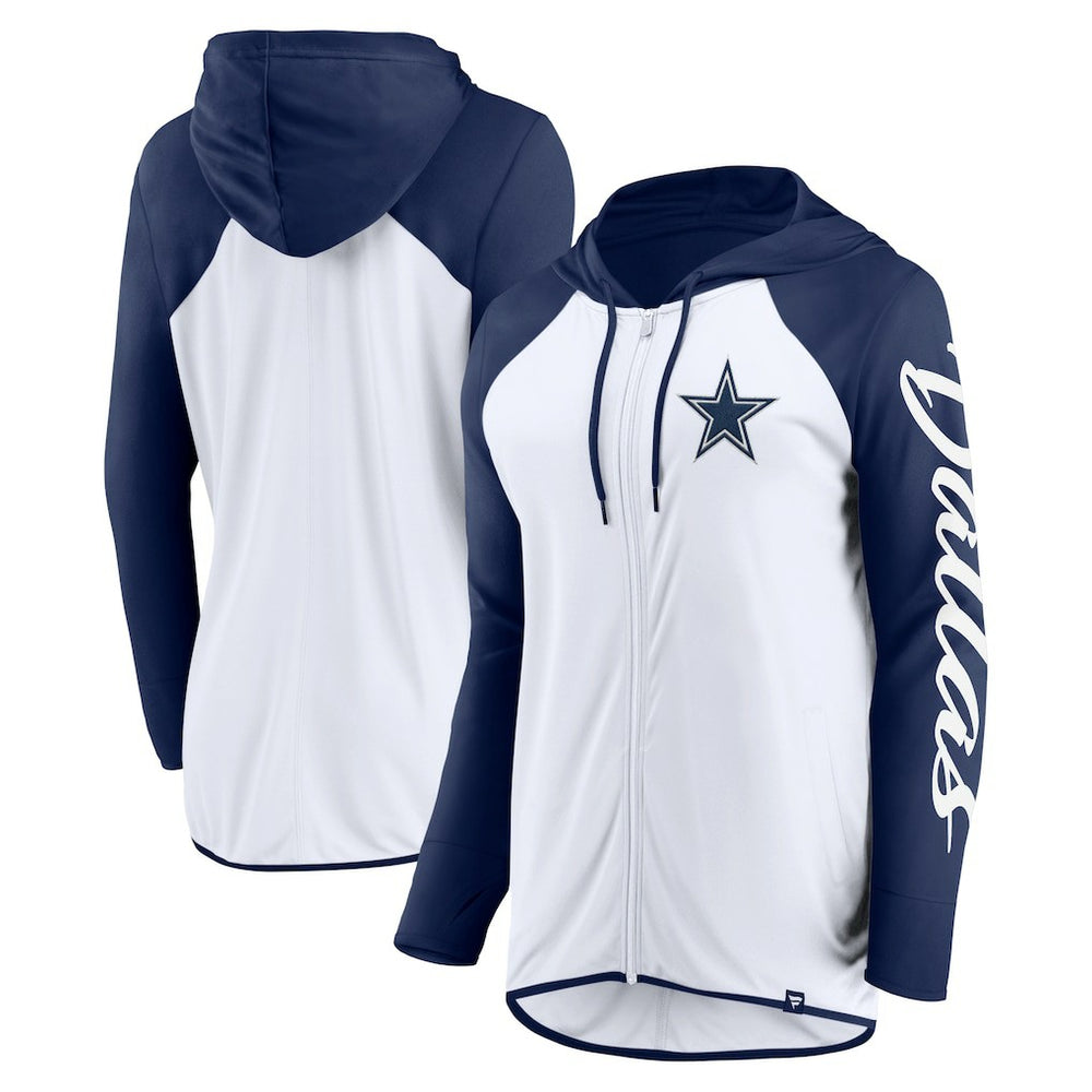 Dallas Cowboys Women's Script Full-Zip Hoodie - White/Navy Hoodies