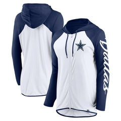 Dallas Cowboys Women's Script Full-Zip Hoodie - White/Navy Hoodies