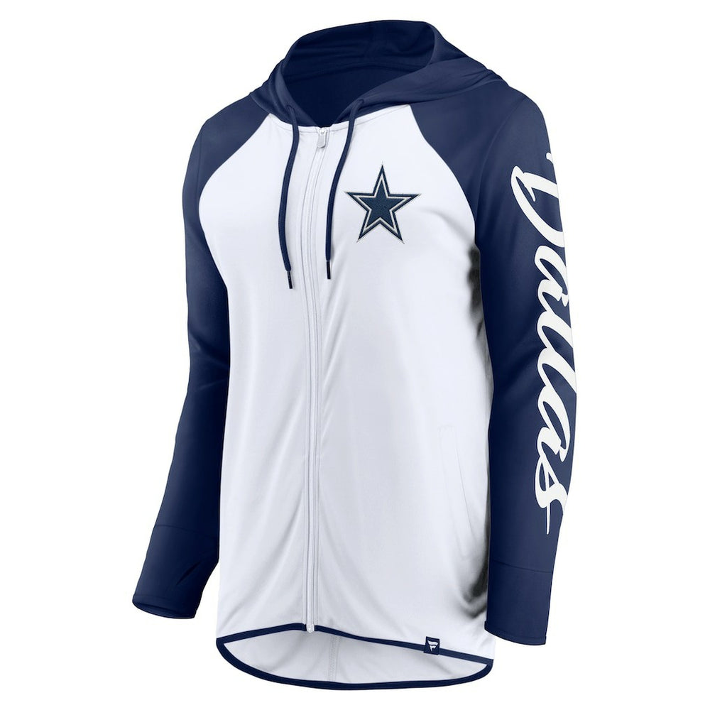 Dallas Cowboys Women's Script Full-Zip Hoodie - White/Navy Hoodies