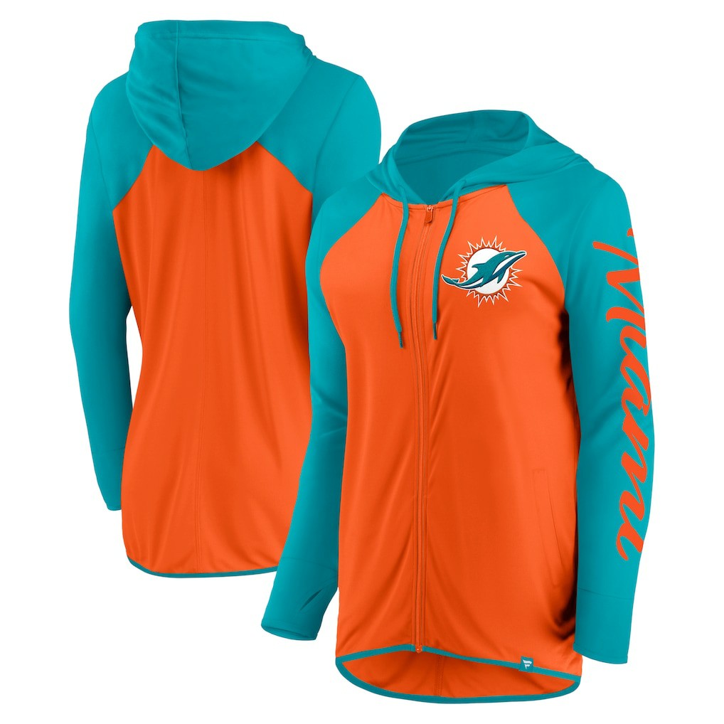 Miami Dolphins Women's Script Full-Zip Hoodie - Orange/Aqua Hoodies