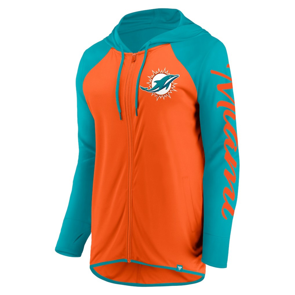 Miami Dolphins Women's Script Full-Zip Hoodie - Orange/Aqua Hoodies