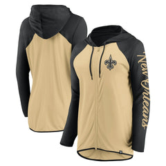 New Orleans Saints Women's Script Full-Zip Hoodie - Gold/Black Hoodies
