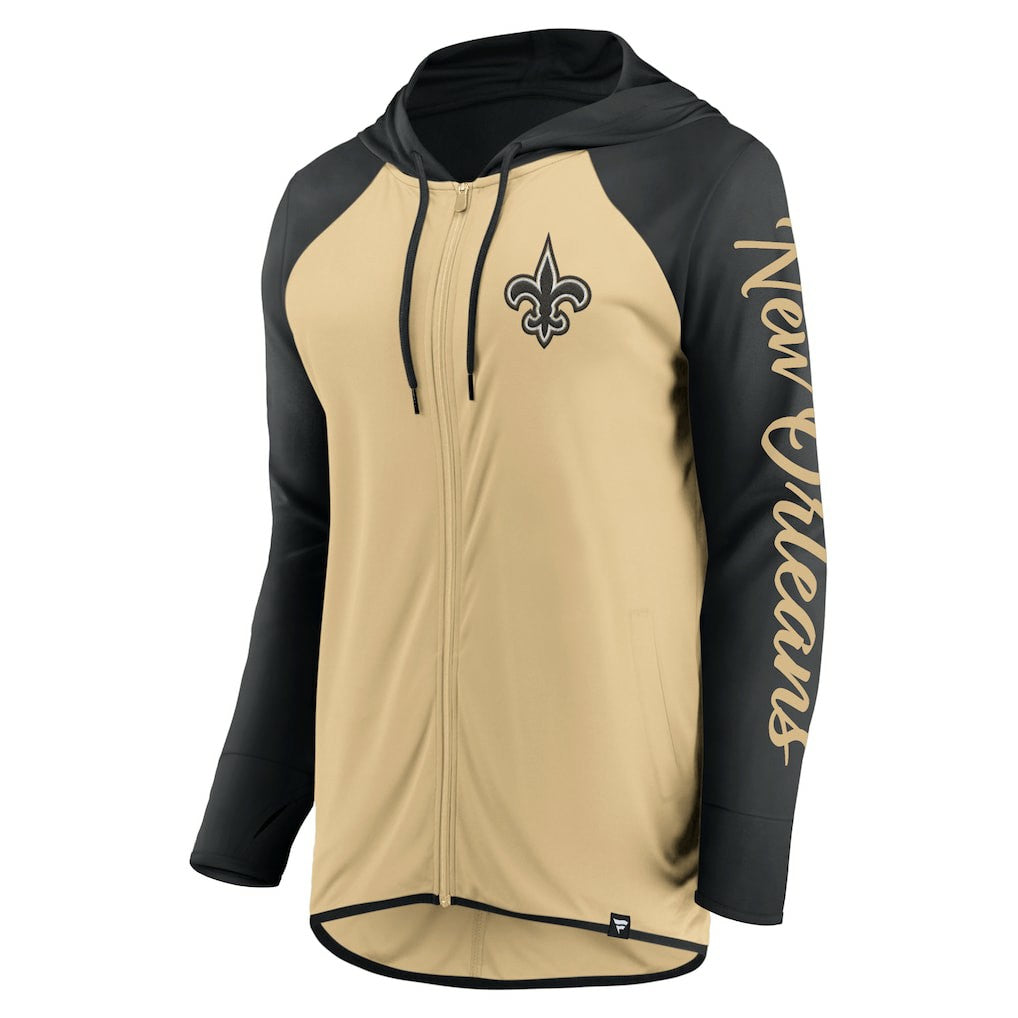 New Orleans Saints Women's Script Full-Zip Hoodie - Gold/Black Hoodies
