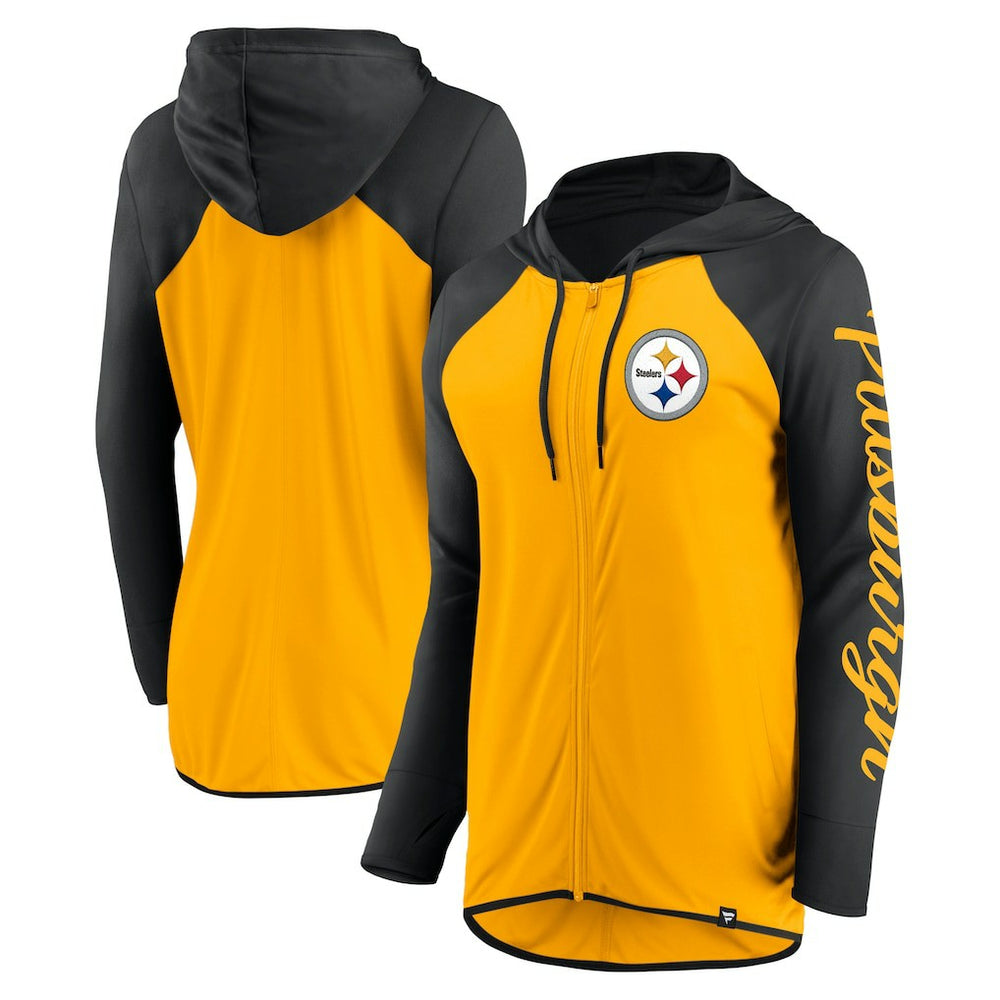 Pittsburgh Steelers Women's Script Full-Zip Hoodie - Gold/Black Hoodies