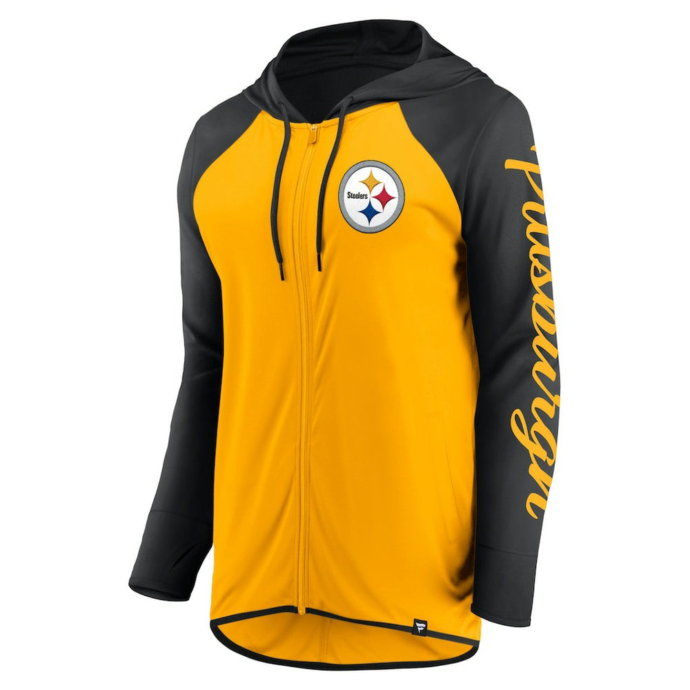 Pittsburgh Steelers Women's Script Full-Zip Hoodie - Gold/Black Hoodies