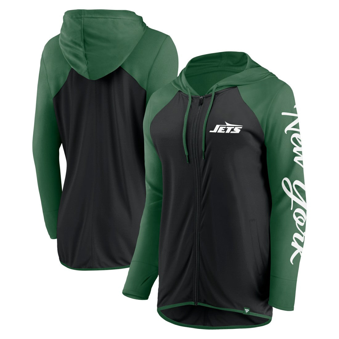 New York Jets Women's Script Full-Zip Hoodie - Black/Green Hoodies