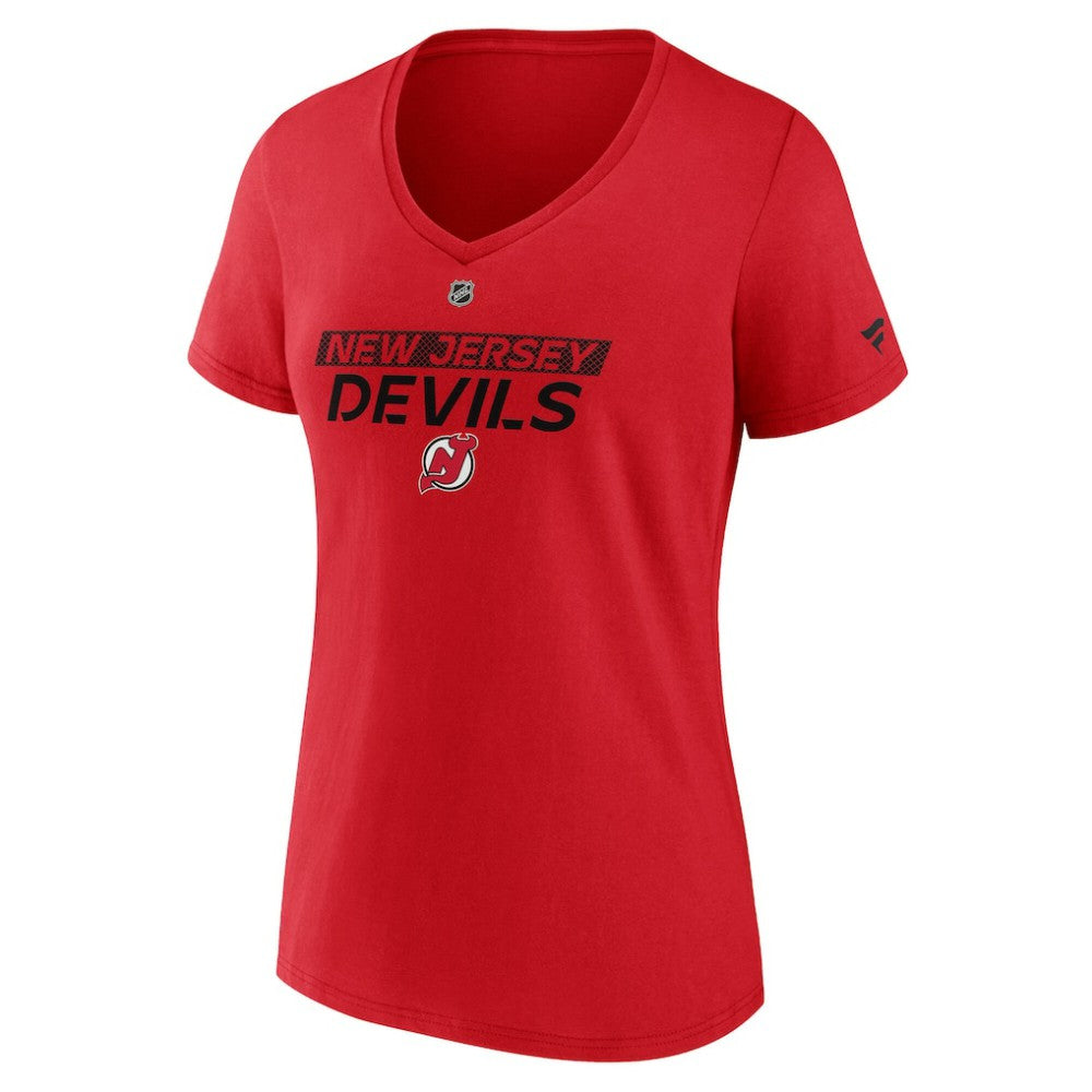 New Jersey Devils Fanatics Women's Authentic Pro Core Primary V-Neck T-Shirt - Red | US 200864510