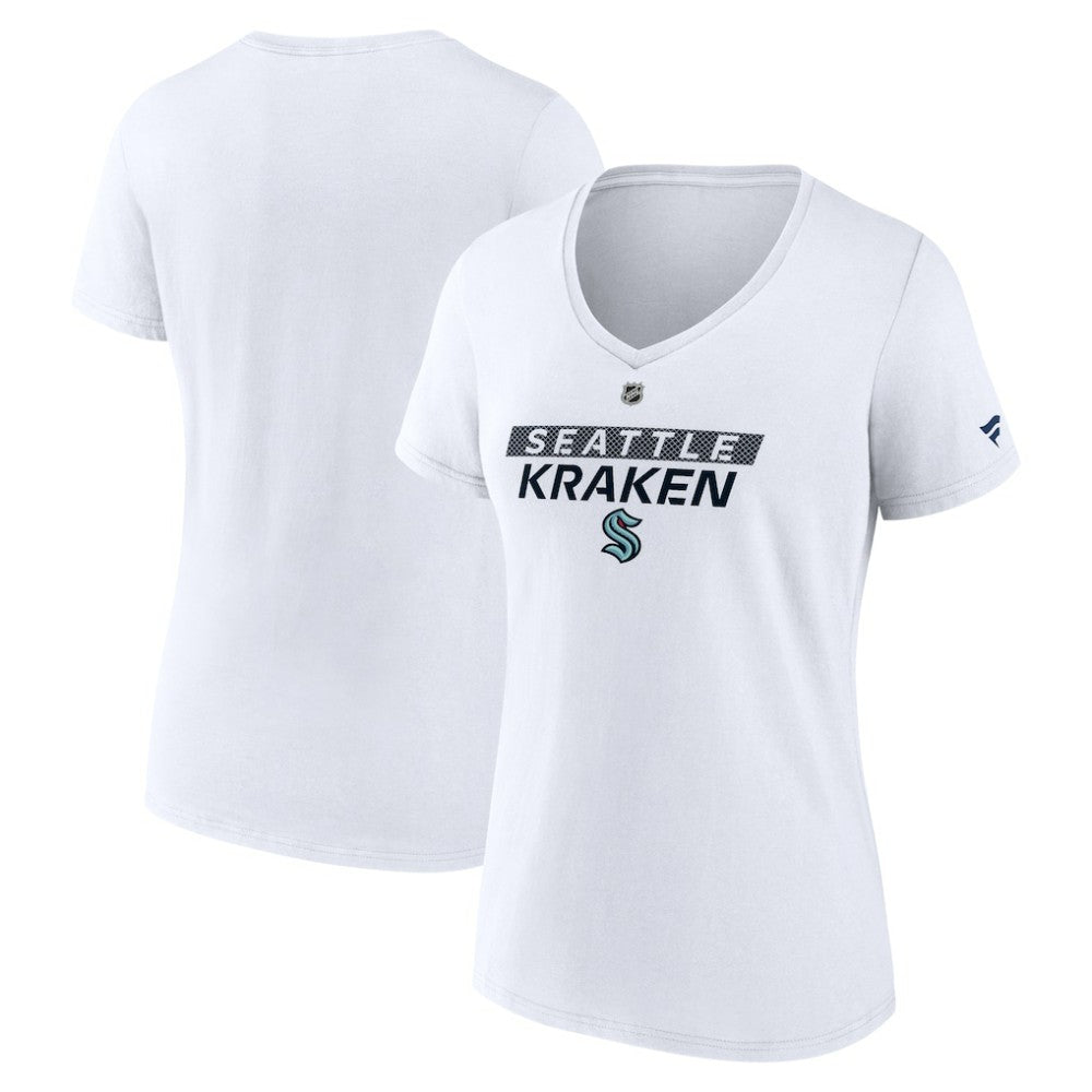 Seattle Kraken Fanatics Women's Authentic Pro Core Primary V-Neck T-Shirt - White | US 200864536