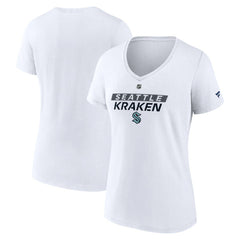 Seattle Kraken Fanatics Women's Authentic Pro Core Primary V-Neck T-Shirt - White | US 200864536