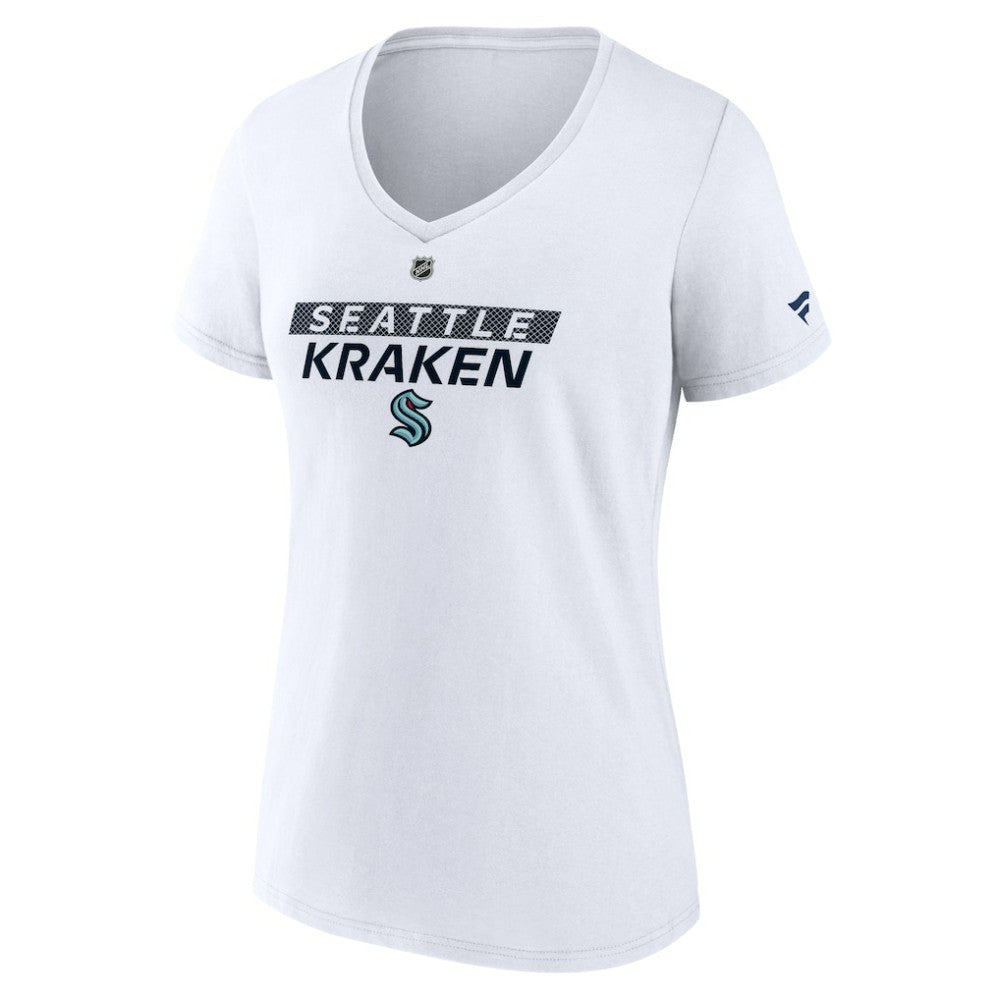 Seattle Kraken Fanatics Women's Authentic Pro Core Primary V-Neck T-Shirt - White | US 200864536
