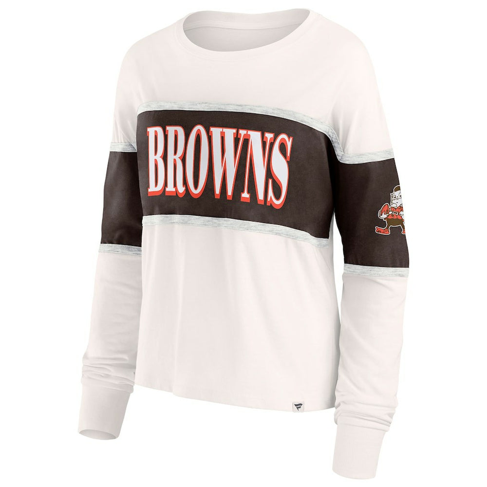 Cleveland Browns Women's Antique Block Long Sleeve T-Shirt - Cream T-shirts