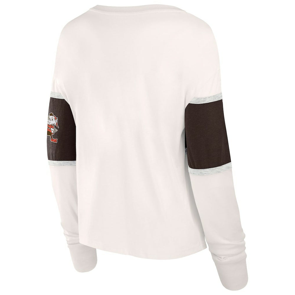 Cleveland Browns Women's Antique Block Long Sleeve T-Shirt - Cream T-shirts