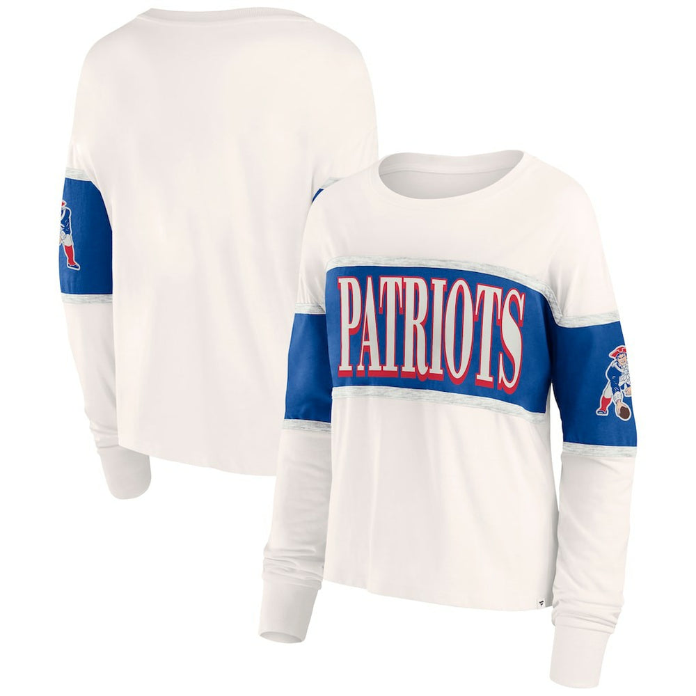 New England Patriots Women's Antique Block Long Sleeve T-Shirt - Cream T-shirts