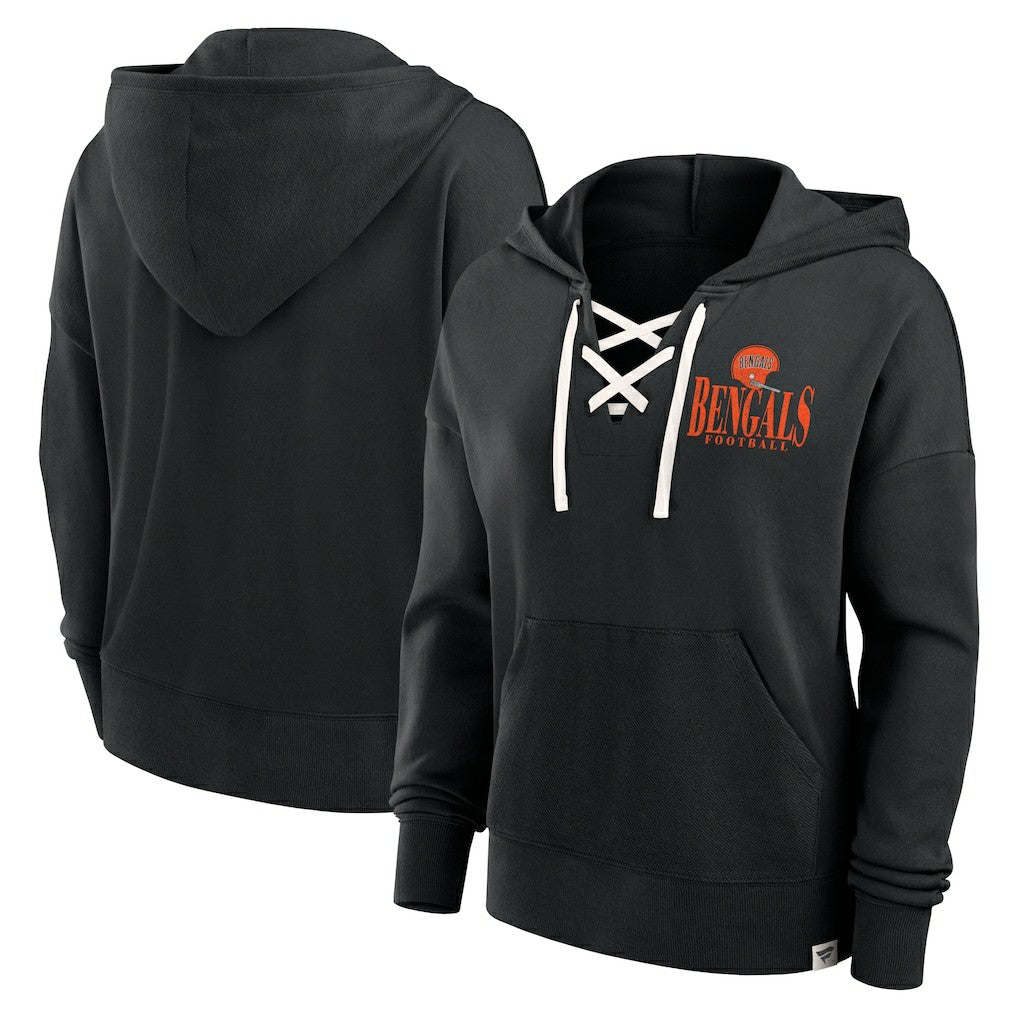Cincinnati Bengals Women's Blitz Left Lace-Up Pullover Hoodie - Black Hoodies