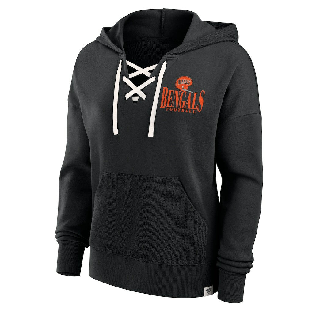 Cincinnati Bengals Women's Blitz Left Lace-Up Pullover Hoodie - Black Hoodies