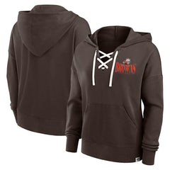 Cleveland Browns Women's Blitz Left Lace-Up Pullover Hoodie - Brown Hoodies