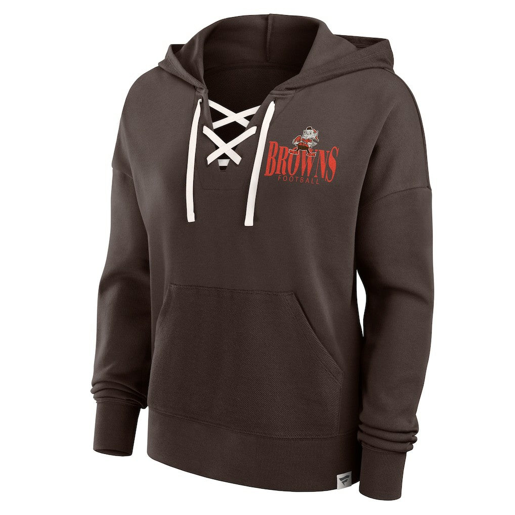 Cleveland Browns Women's Blitz Left Lace-Up Pullover Hoodie - Brown Hoodies