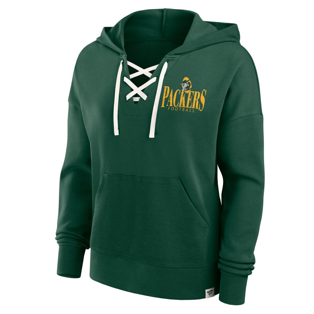 Green Bay Packers Women's Blitz Left Lace-Up Pullover Hoodie - Green Hoodies