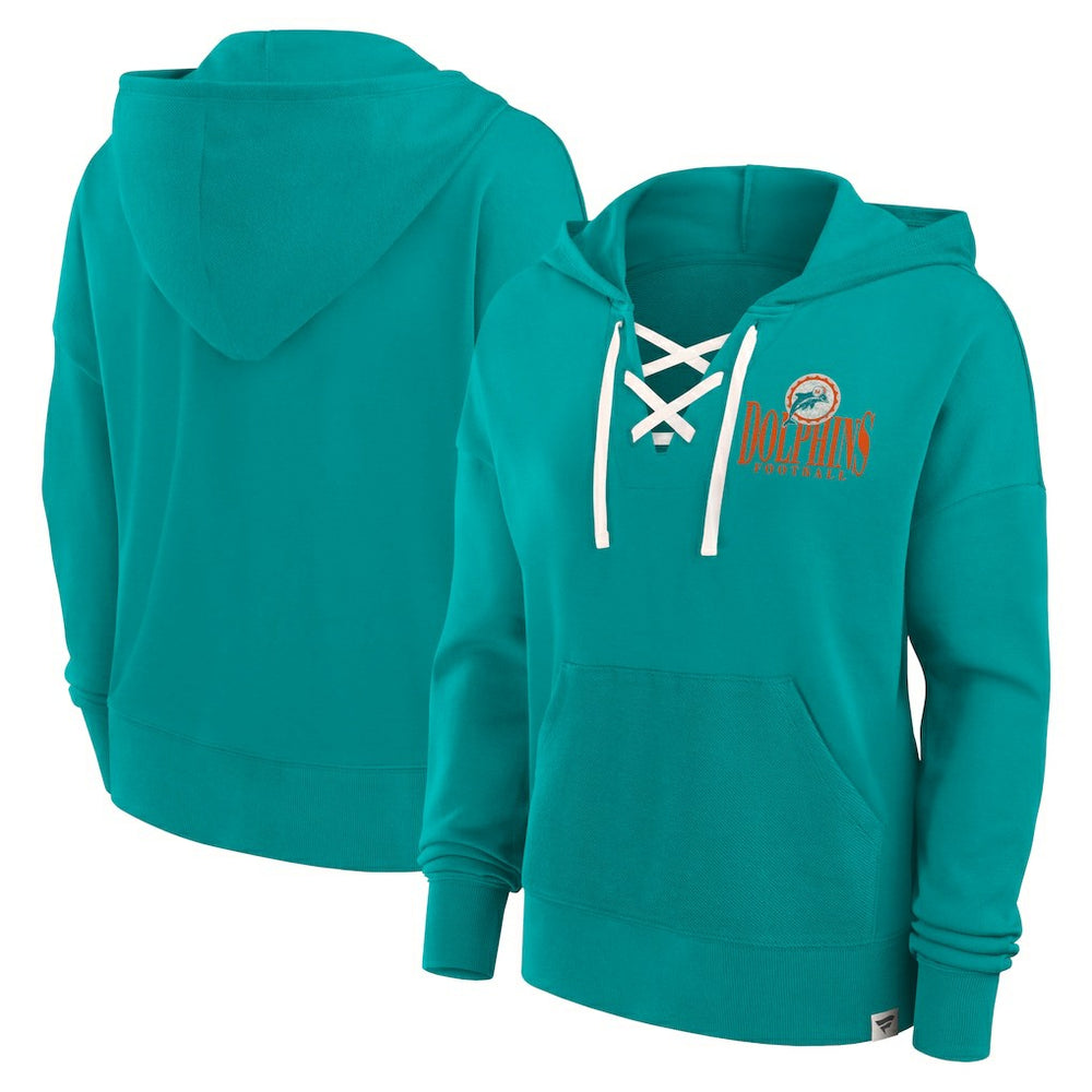 Miami Dolphins Women's Blitz Left Lace-Up Pullover Hoodie - Aqua Hoodies