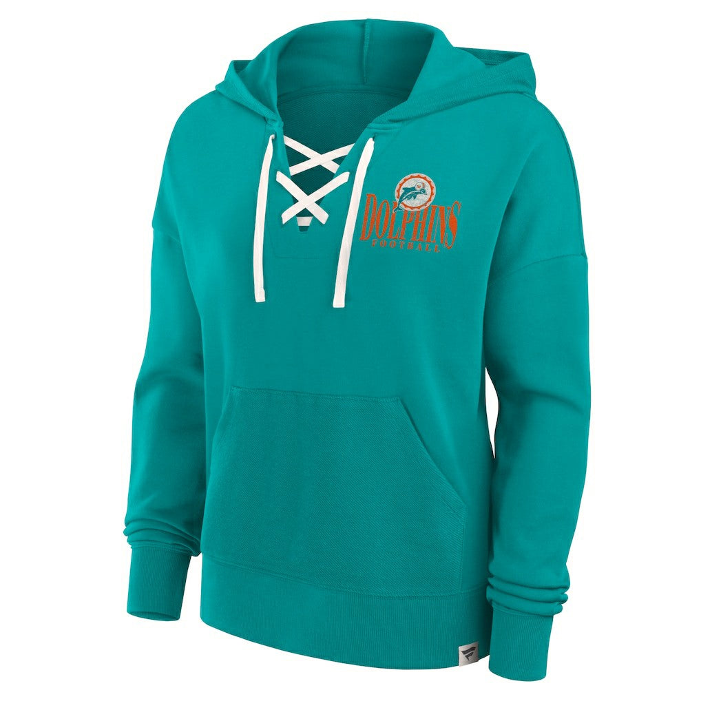 Miami Dolphins Women's Blitz Left Lace-Up Pullover Hoodie - Aqua Hoodies