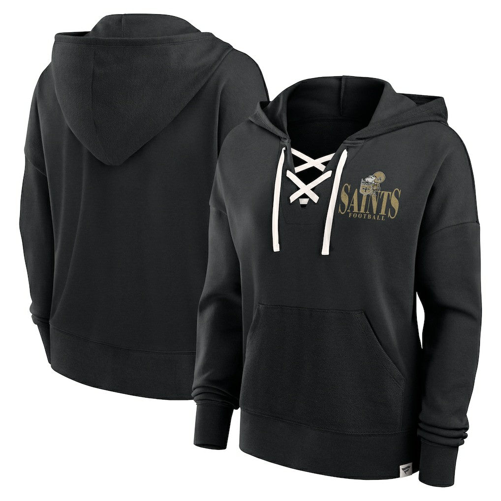 New Orleans Saints Women's Blitz Left Lace-Up Pullover Hoodie - Black Hoodies
