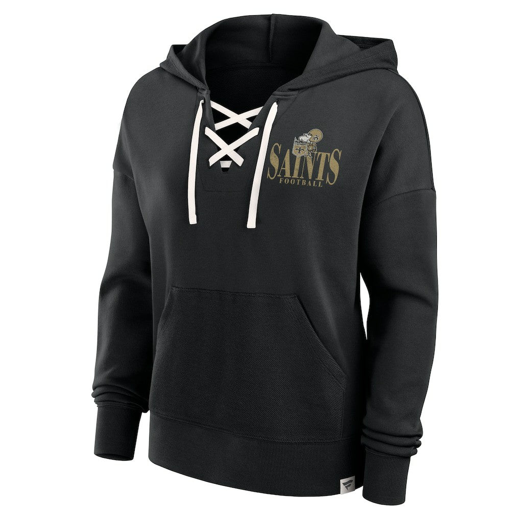 New Orleans Saints Women's Blitz Left Lace-Up Pullover Hoodie - Black Hoodies
